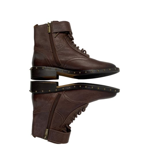 Womens Vince Camuto 6.5 Zip Leather Lace Up Booties Combat Brown Stud 6571 EUC - Picture 6 of 13